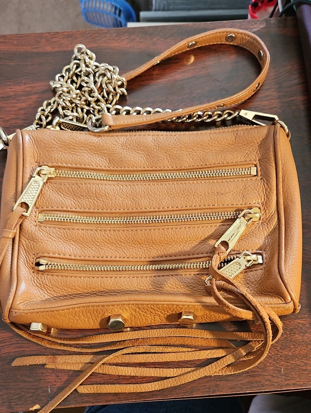 Rebecca Minkoff Cognac Leather Crossbody with Gold Hardware